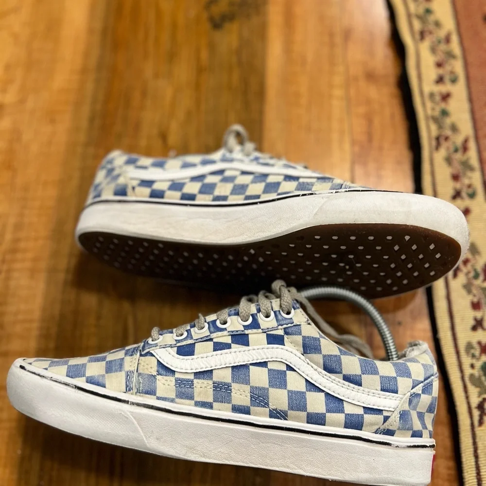 Vans Blue and White Checkered Sneakers size 8.5 in used condition